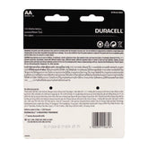Back view of Duracell AA battery packaging with text and barcode.